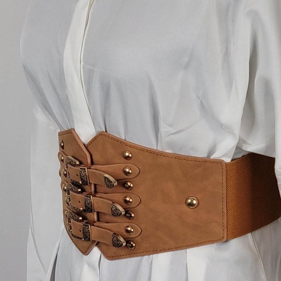 Women Embellish Your Wardrobe Vintage Classic Cincher Wide Belt Brown - Picture 2 of 4